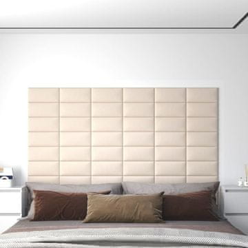 shumee vidaXL Stenski paneli 12 kosov krem 30x15 cm žamet 0,54 m²