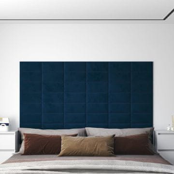 shumee vidaXL Stenski paneli 12 kosov modri 30x15 cm žamet 0,54 m²