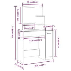 Vidaxl Toaletna mizica z ogledalom bela 86,5x35x136 cm