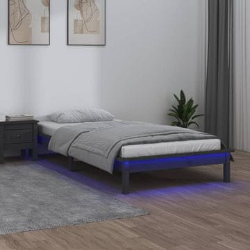 shumee vidaXL Posteljni okvir z LED lučkami siv 100x200 cm masiven les