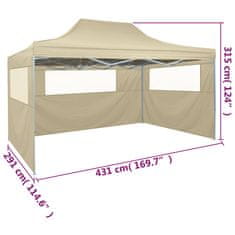 Vidaxl Zložljiv šotor s 3 stenami 3x4,5 m kremne barve