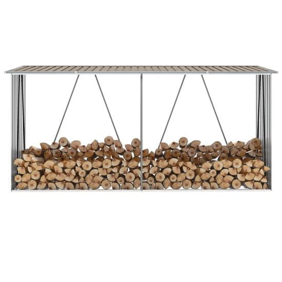 shumee vidaXL Vrtna lopa za drva pocinkano jeklo 330x84x152 cm rjava