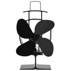 Greatstore Ventilator za kamin na toploto s 4 krili črn