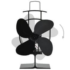 Greatstore Ventilator za kamin na toploto s 4 krili črn