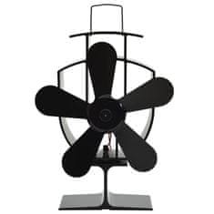 Greatstore Ventilator za kamin na toploto s 5 krili črn