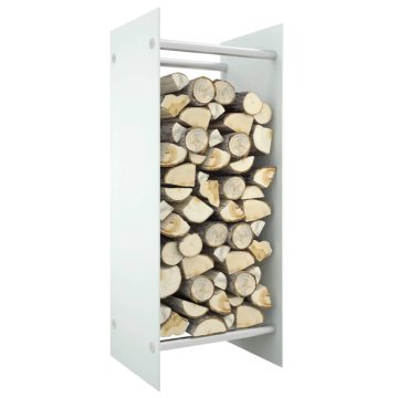 Vidaxl Stojalo za drva belo 40x35x100 cm kaljeno steklo