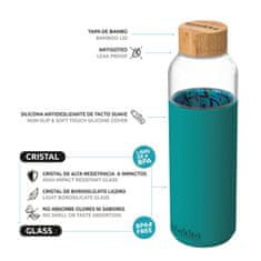 QUOKKA FLOW Steklena steklenica s silikonsko površino PALM LEAVES, 660ml, 40005