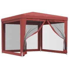 shumee Vrtni šotor s 4 mrežastimi stranicami rdeč 3x3 m HDPE