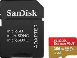SanDisk Extreme Plus micro SDXC spominska kartica, 256 GB + SD adapter