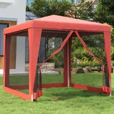 Vidaxl Vrtni šotor s 4 mrežastimi stranicami rdeč 2,5x2,5 m HDPE