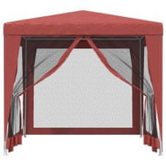 Greatstore Vrtni šotor s 4 mrežastimi stranicami rdeč 2,5x2,5 m HDPE