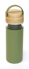 Domy Steklenička, borosilikatno steklo, bamboo pokrov, 0,48l, zelena