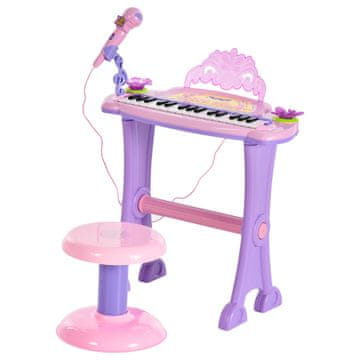 HOMCOM Otroški klavirski komplet z 32 tipkami, stolčkom in mikrofonom, 4 zvoki instrumentov in snemanjem,
MP3
in karaoke, Rosa
