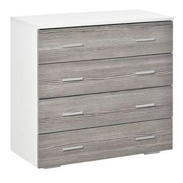 HOMCOM HOMCOM Moderna komoda s 4 predali z aluminijastimi ročaji in lesenim okvirjem, 76x35x72cm, bela in siva