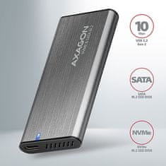 AXAGON EEM2-SB2, USB-C 3.2 Gen 2 - M.2 NVMe & SATA SSD kovinski RAW box, brez vijakov, črn