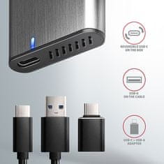 EEM2-SG2, USB-C 3.2 Gen 2 - M.2 NVMe &amp; SATA SSD kovinski RAW box, brez vijakov, srebrn