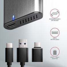 EEM2-SG2, USB-C 3.2 Gen 2 - M.2 NVMe & SATA SSD kovinski RAW box, brez vijakov, srebrn