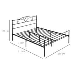 HOMCOM HOMCOM Jekleni okvir za zakonsko posteljo 160x200cm z integriranimi letvami, vzglavje in podnožje, spodnji prostor za shranjevanje, črn
