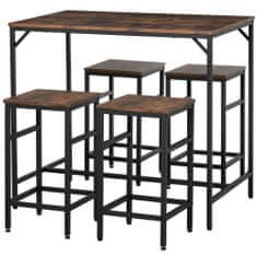 HOMCOM visoka miza s 4 stolčki v industrijskem slogu iz kovine in lesa, moderno pohištvo za dnevno sobo in kuhinjo, rustikalna rjava
