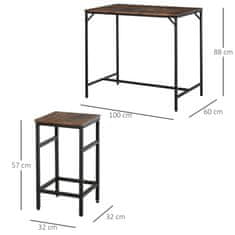 HOMCOM visoka miza s 4 stolčki v industrijskem slogu iz kovine in lesa, moderno pohištvo za dnevno sobo in kuhinjo, rustikalna rjava