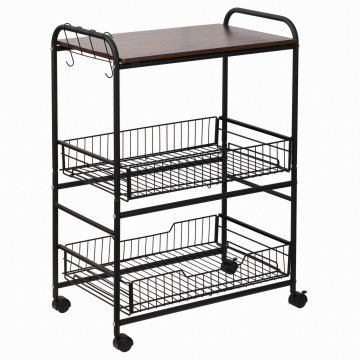 HOMCOM HOMCOM Kuhinjski voziček v industrijskem slogu s 4 kolesi, 2 košarama in 4 kljukami, 60x38x85,5 cm, rjavo črn