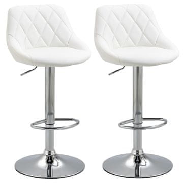 HOMCOM HOMCOM Komplet 2 barskih stolčkov, nastavljiva višina s kovinskim podnožjem in sedežem iz usnja, sodobni stolčki z naslonom in podnožjem, 46x48x83-104cm, beli