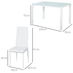HOMCOM 5-delni set z 1 mizo in 4 stoli za kuhinjo ali jedilnico iz usnja, kovine in kaljenega stekla, bele barve
