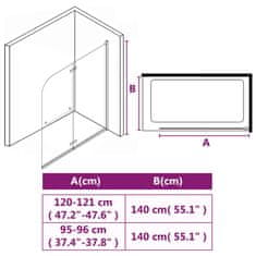 Vidaxl Zložljiva pregrada za tuš z 2 paneloma ESG 120x140 cm