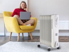 Well OIL2-2500 prenosni električni oljni radiator, moč 2500 W, 3 stopnje gretja, termostat, 11-reberni, bel