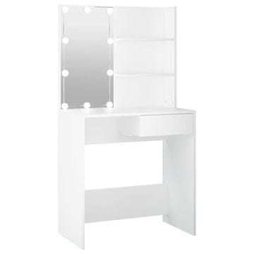Vidaxl Toaletna mizica z LED lučkami bela 74,5x40x141 cm