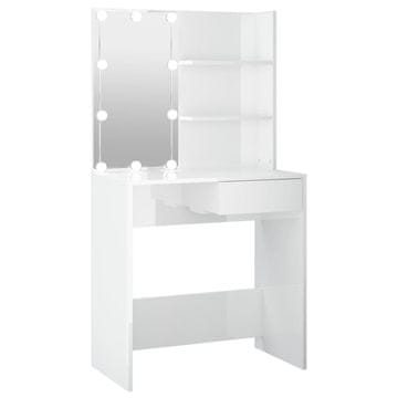 Vidaxl Toaletna mizica z LED lučkami visok sijaj bela 74,5x40x141 cm