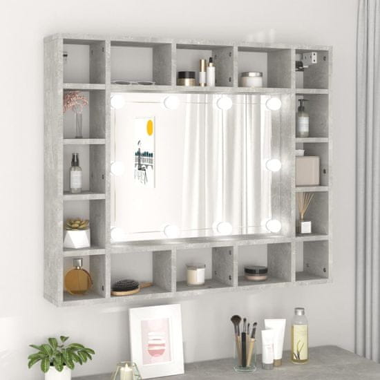 Vidaxl Omarica z ogledalom in LED lučkami betonsko siva 91x15x76,5 cm