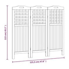 Greatstore Paravan 3-delni 121,5x2x115 cm trden akacijev les