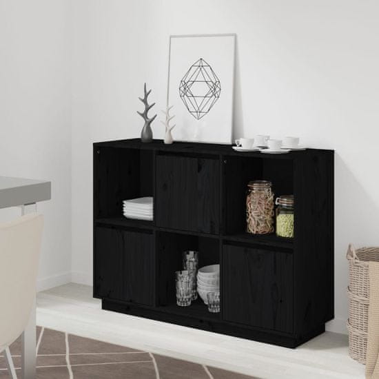 Vidaxl Komoda črna 110,5x35x80 cm trdna borovina