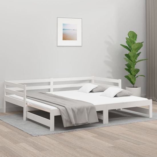 shumee Izvlečna dnevna postelja bela 2x(80x200) cm trdna borovina