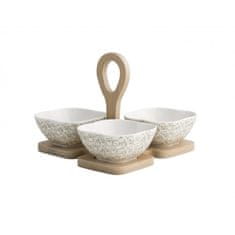 Brandani Riccioli di fata set 3kos servirne skledice porcelan na lesenem podstavku 25x14xh14cm