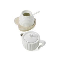 Brandani Sladkornica oblika kafetiere z žličko 12x12xh15cm / les-bambus, porcelan