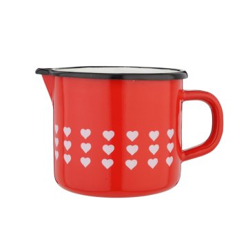 Emajl lonec s kljunom 12cm / 1,2l / rdeč s srčki / emajl