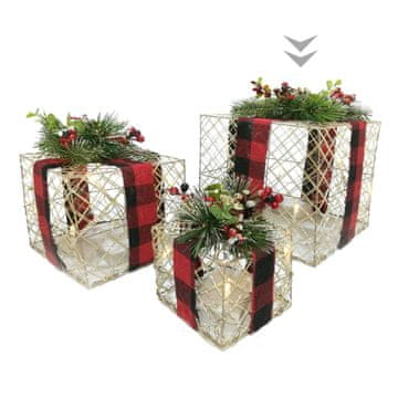 Darilni paket novoletni z led lučkami 20x20xh24cm / kovina