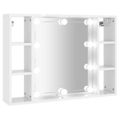 Vidaxl Omarica z ogledalom in LED lučkami visok sijaj bela 76x15x55 cm