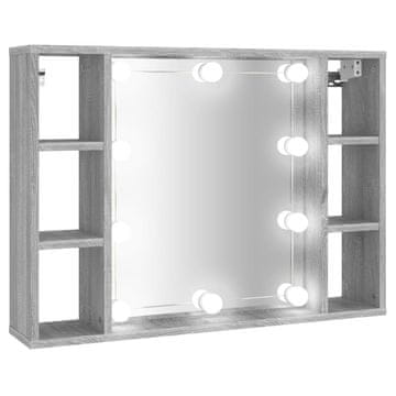 Vidaxl Omarica z ogledalom in LED lučkami siva sonoma 76x15x55 cm