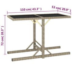 shumee Vrtna miza bež 110x53x72 cm steklo in poli ratan