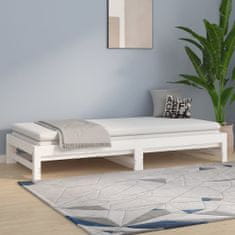 Greatstore Izvlečna dnevna postelja bela 2x(80x200) cm trdna borovina