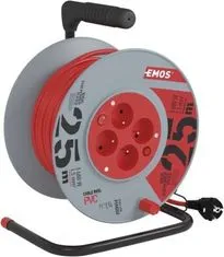 Emos Podaljševalni kabel na bobnu 25 m / 4 kosi. / s stikalom / rdeč / PVC / 230 V / 1,5 mm2