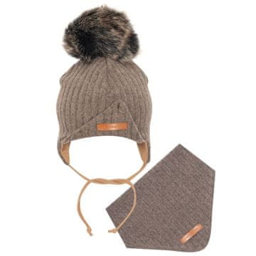 NEW BABY Jesenska otroška kapa z vratnim šalom Special One rjava - 74 (6-9m)