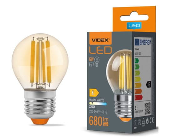 VIDEX LED žarnica z žarilno nitko AMBER - E27 - 6W - G45 - topla bela