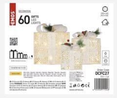 Emos 60 LED dekoracija, božična darila z okraski, bela, 3/1