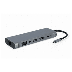 CABLEXPERT Adapter USB-C 8-v-1 USB, HDMI, DP, LAN, VGA, PD, čitalec kartic + audio