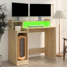 Vidaxl Pisalna miza z LED lučmi sonoma hrast 97x45x90 cm kons. les