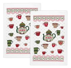 Kuhinjske brisače - komplet 2 - 40x60 cm - Čajnik rdeča, zelena